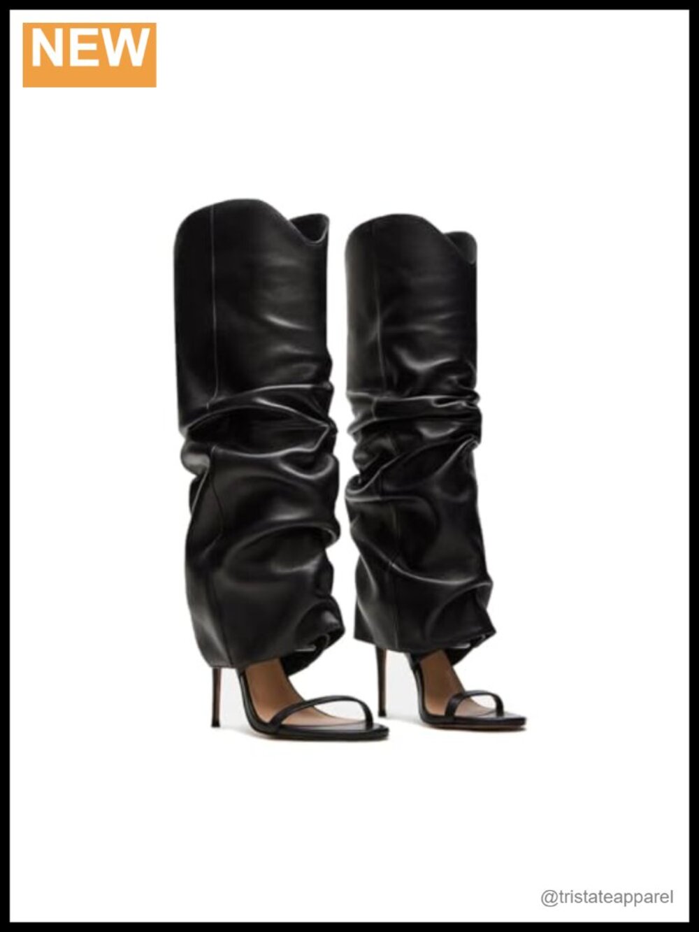 Slouchy Knee High Boots Open Toe Stiletto Heel Pull On Fashion Heeled Boots